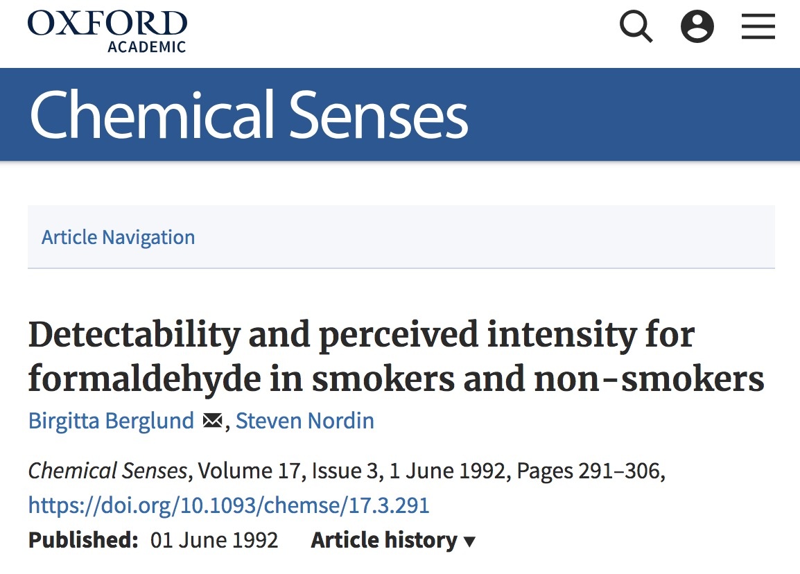 Formaldehyde detection limit nose study