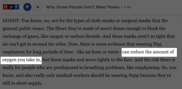 un récent reportage aux États-Unis a déclaré que les masques réduisaient notre oxygène.