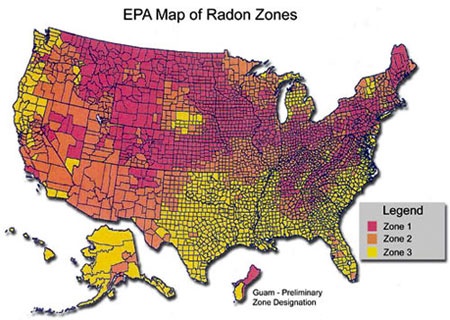 Radon levels in the US
