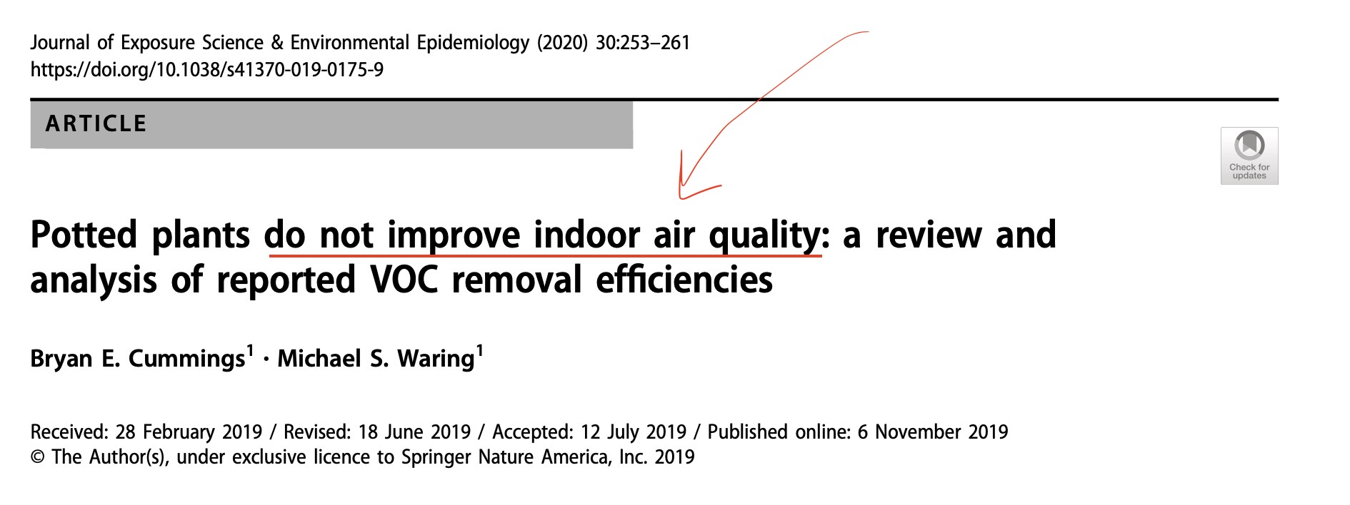 Potted plants do not improve indoor air quality