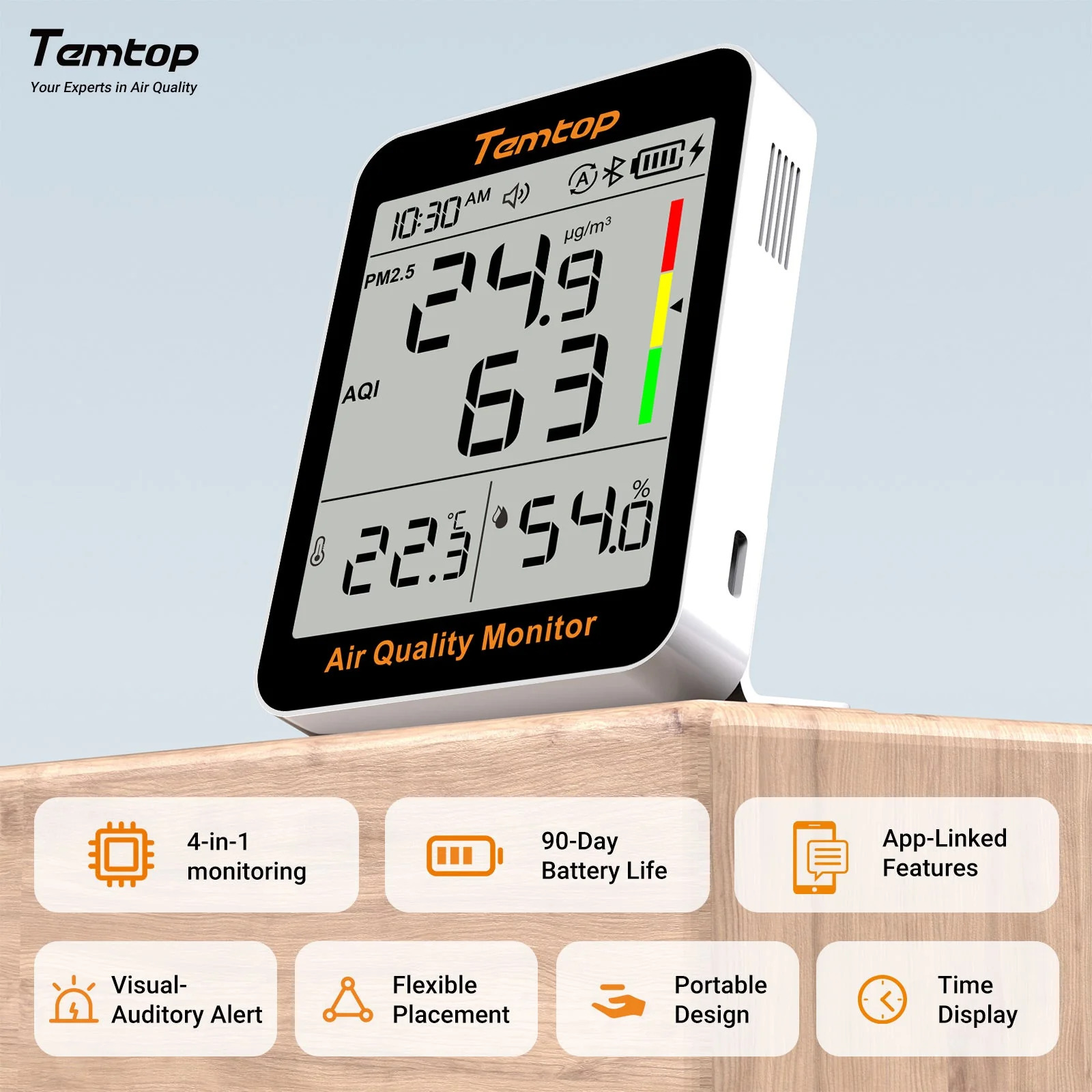 Temtop S1+ 4-in-1 Air Quality Monitor - Image 2