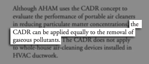 the CADR can be applied equally to the removal of gaseous pollutants.