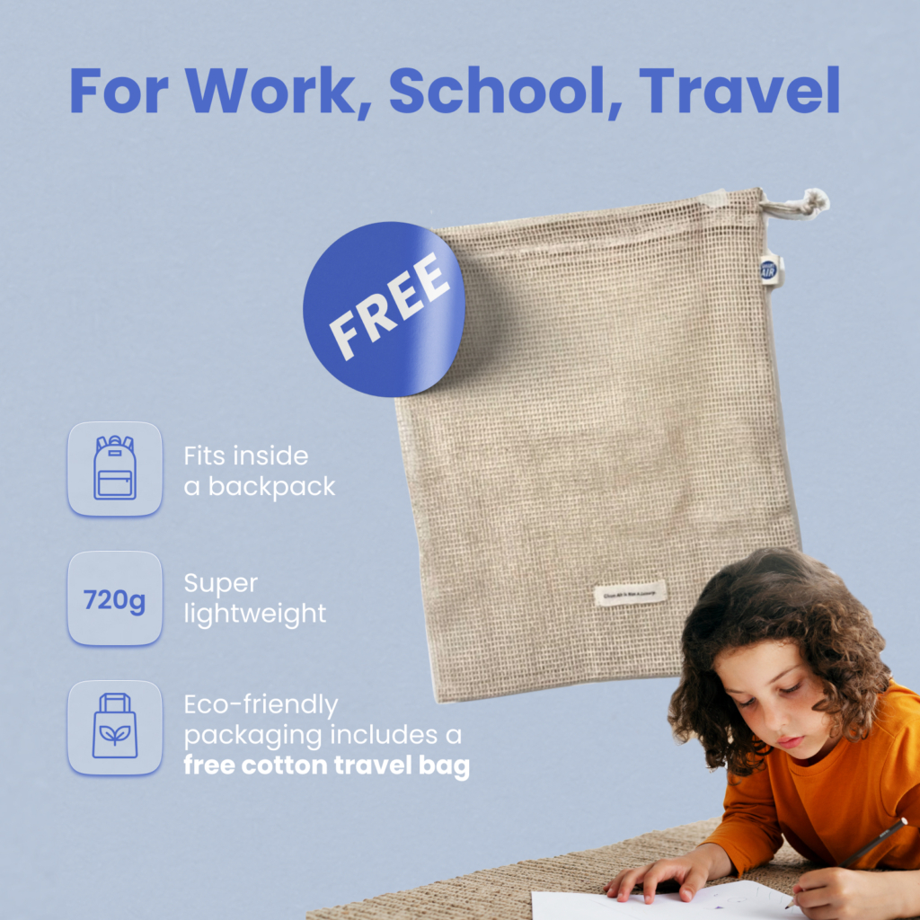 Air purifier for work, school, and travel.